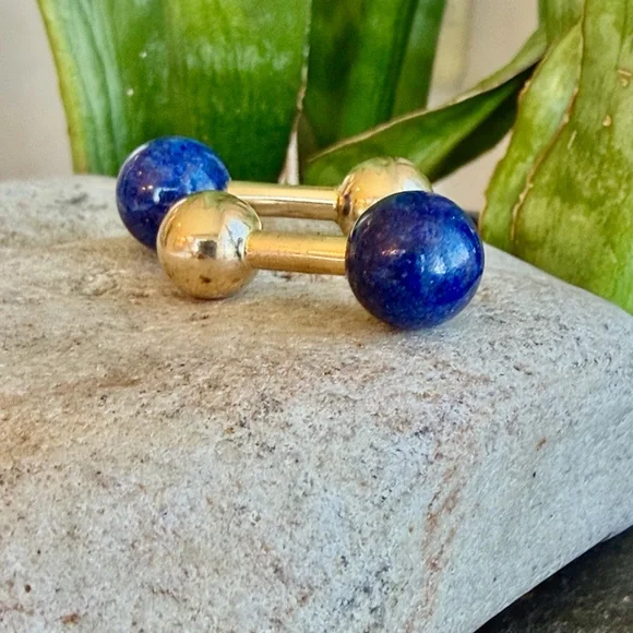 Tiffany 14 karat gold and lapis cufflinks - Picture 6 of 10